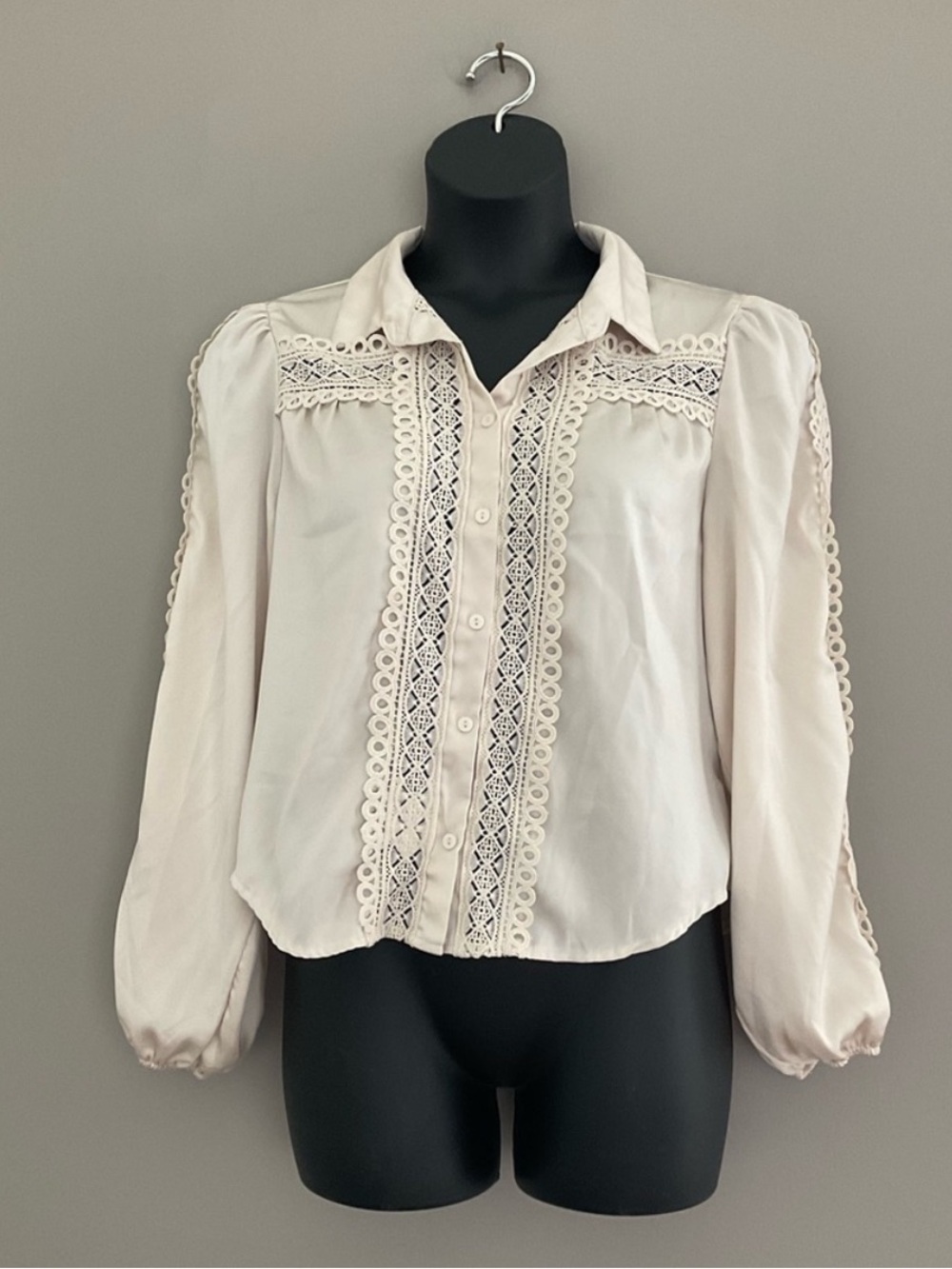 Peach, Cute Cream Long Sleeve Blouse